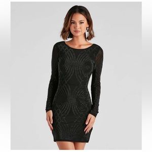 Long sleeve Rhinestone Little Black Dress
